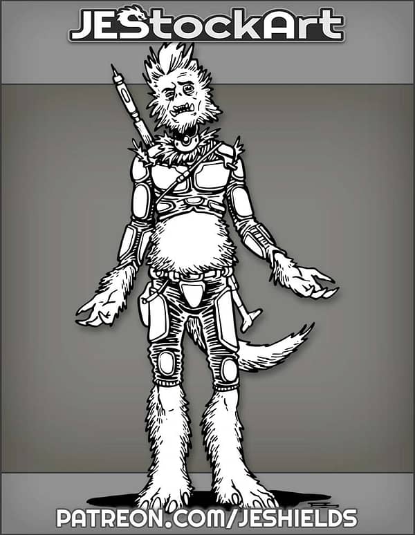 Tall Hairy Alien With Tail Wearing Small Armor by Jeshields