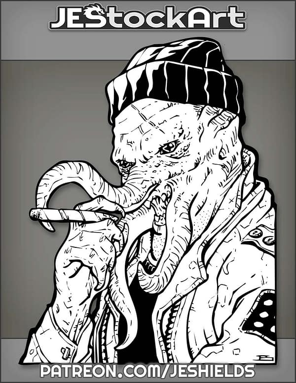 Tentacled Homeless Alien In Beanie Smoking A Cigar by Jeshields