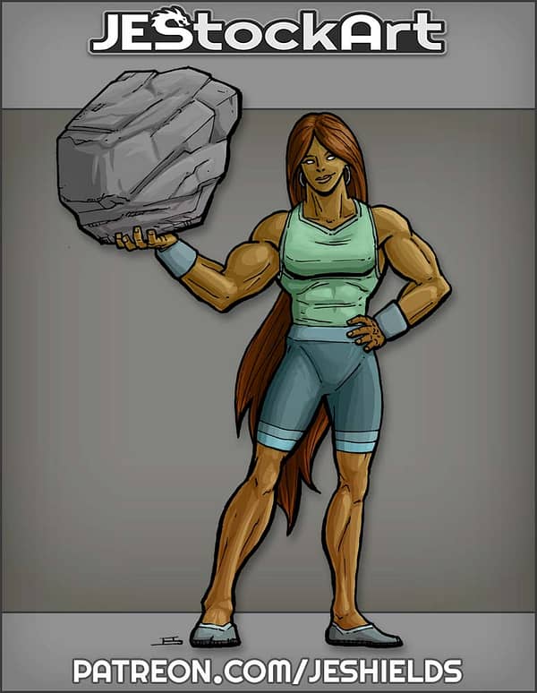 Muscular Heroine with Boulder by Jeshields