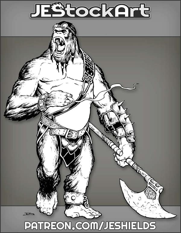 Angry Gorilla Barbarian Smoking With Axe by Jeshields