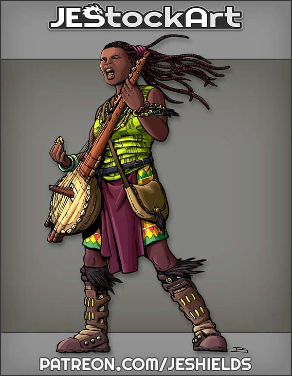 Female African Rock Bard With Modified Kora And Dreads by Jeshields
