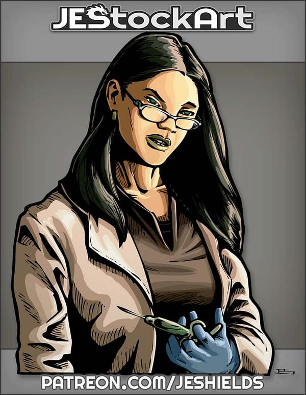 Sinister Woman In Glasses And Lab Coat With Needle by Jeshields