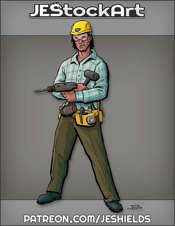 Worker With Hammer And Drill by Jeshields