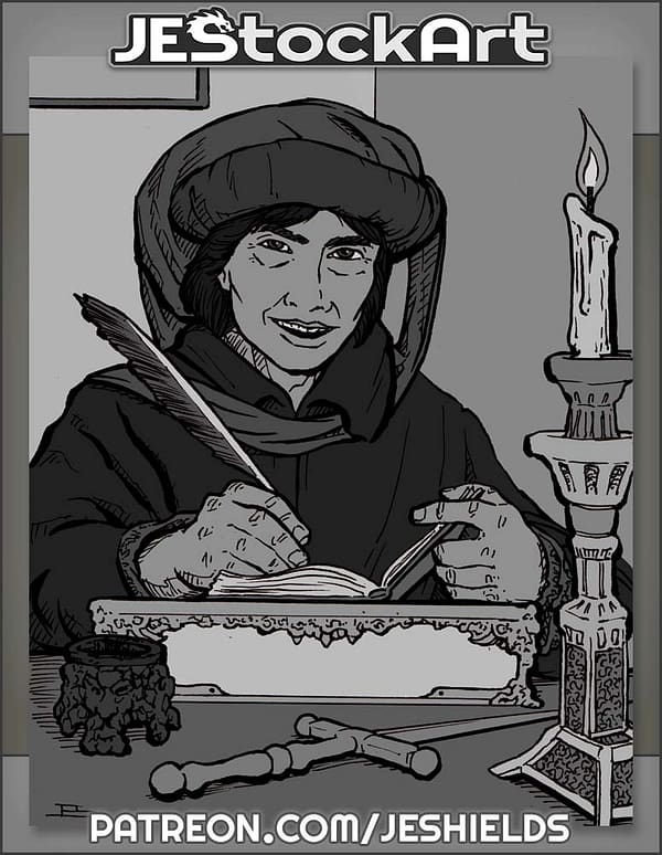 Scholar With Book And Quill By Candle by Jeshields