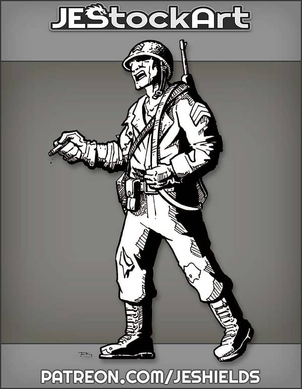 Sergeant Barking Orders With Slung Rifle And Cigar by Jeshields