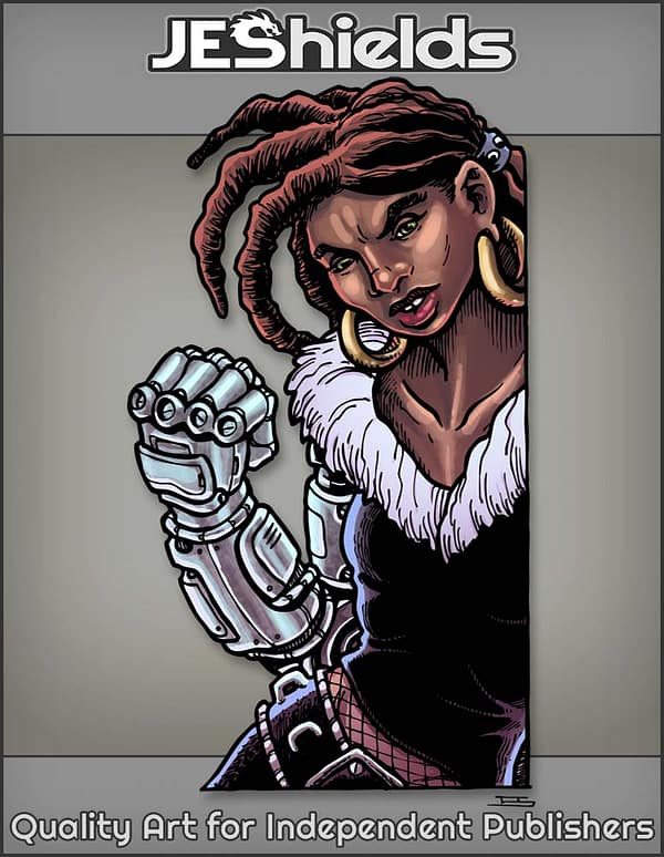 Woman in Dreads and Cybernetic Arm by Jeshields and Ben Soto