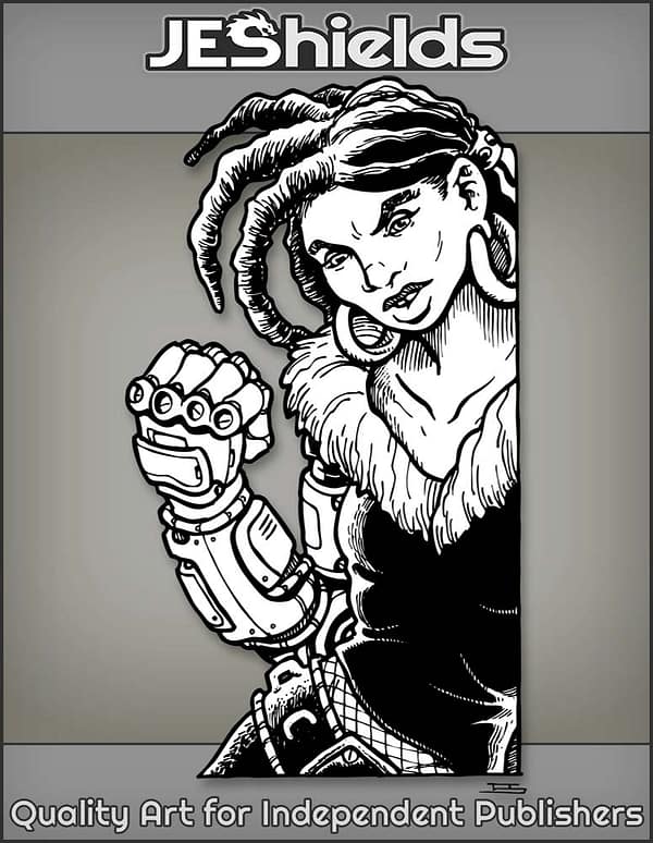 Woman in Dreads and Cybernetic Arm by Jeshields