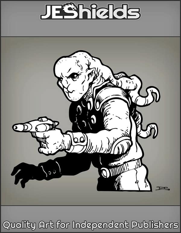 Tentacled Alien in Padded Uniform with Gun by Jeshields