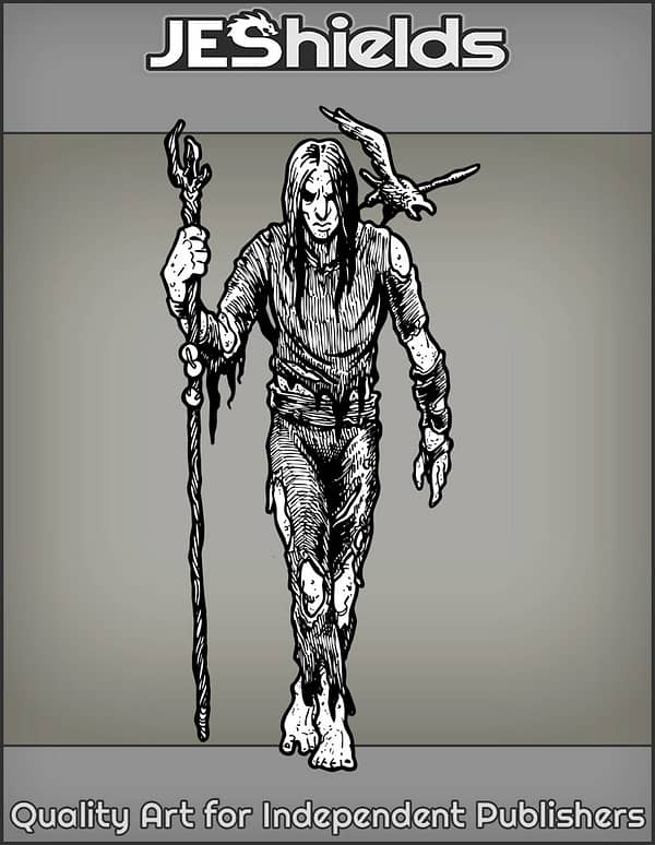 Gloomy Man Holding Staff and Bird by Jeshields