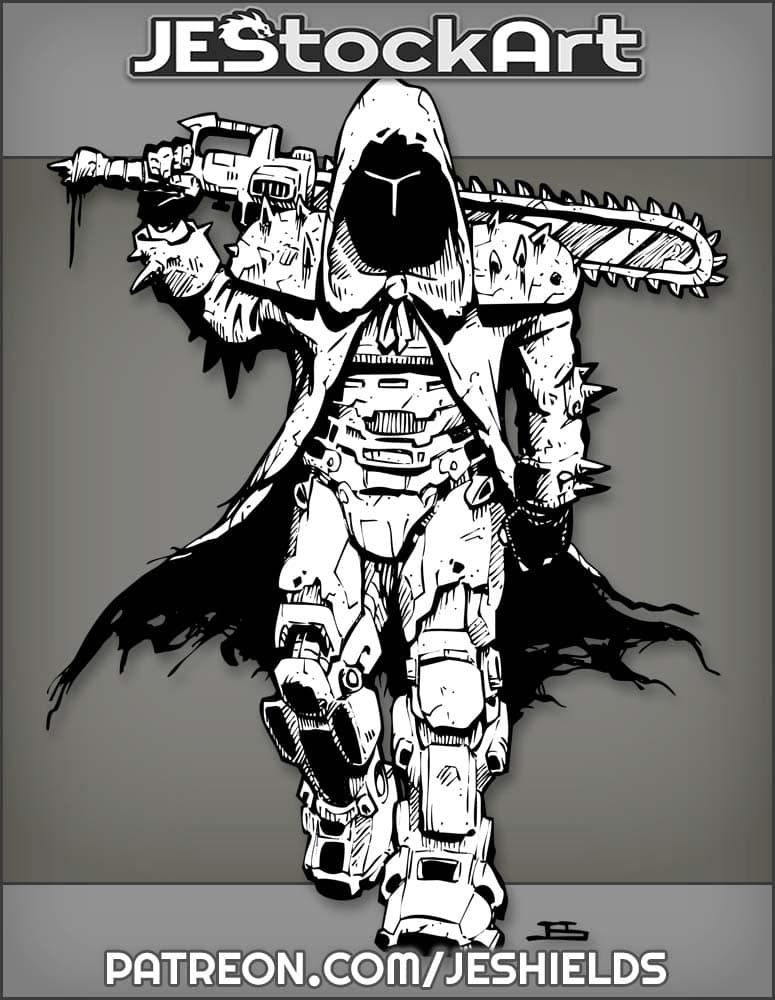 Grim Dark Cloaked Warrior With Chain Sword by Jeshields