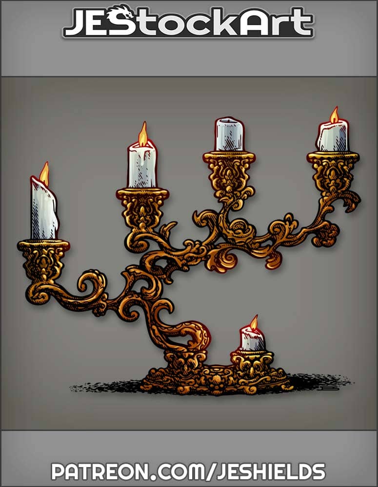 Fantasy - Gothic Candelabra with Lit Candles - CNB
